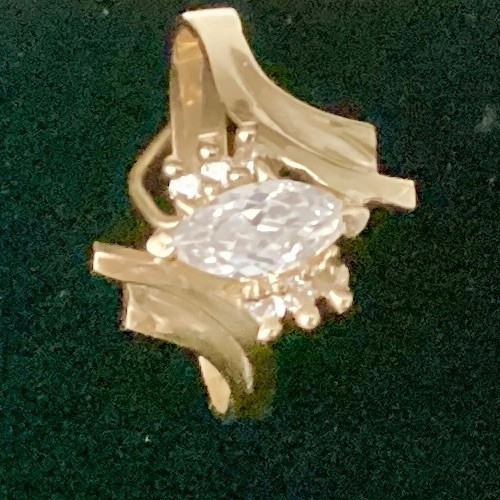 10 KT Yellow Gold Real Stamped Marquise April Birthstone Diamond, ring SZ 8.25