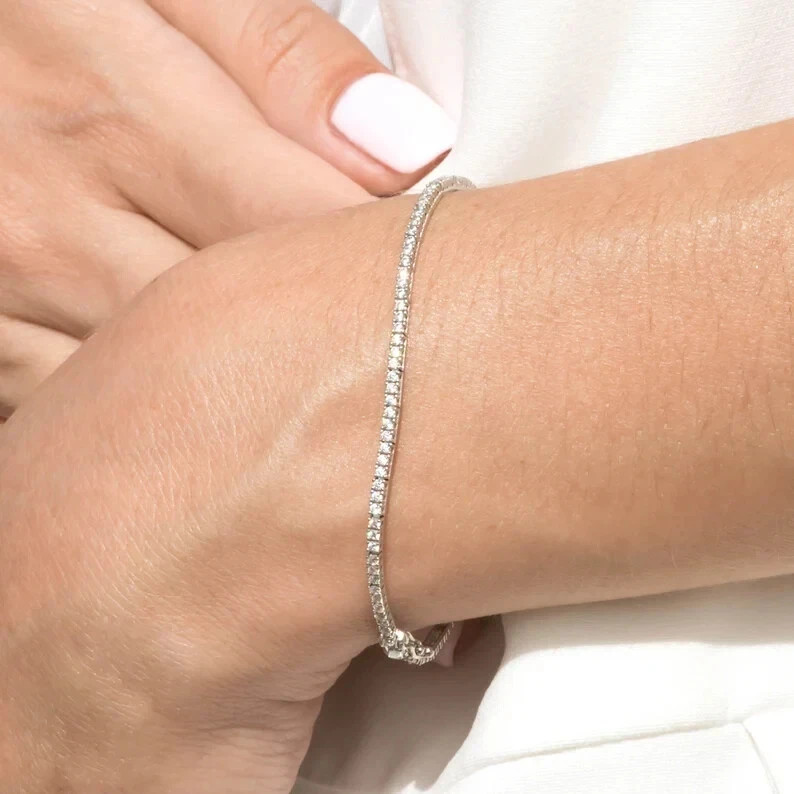 3MM 7Ct Lab Created Diamond Womens Tennis Bracelet Solid 14k White Gold Over
