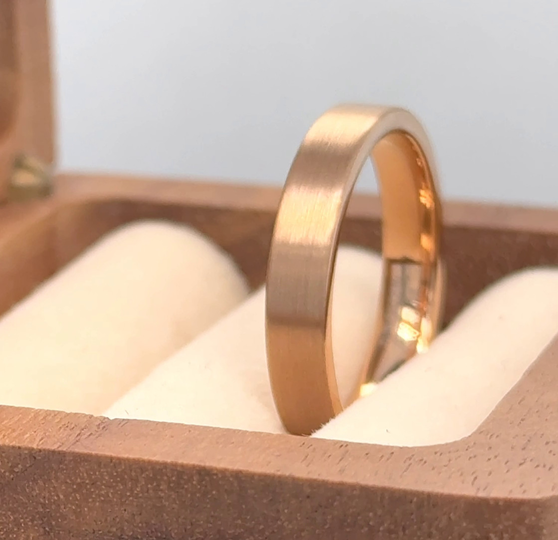 Stackable Women Promise Band Rose Gold Tungsten Engraved Ring Fiancé Gifts