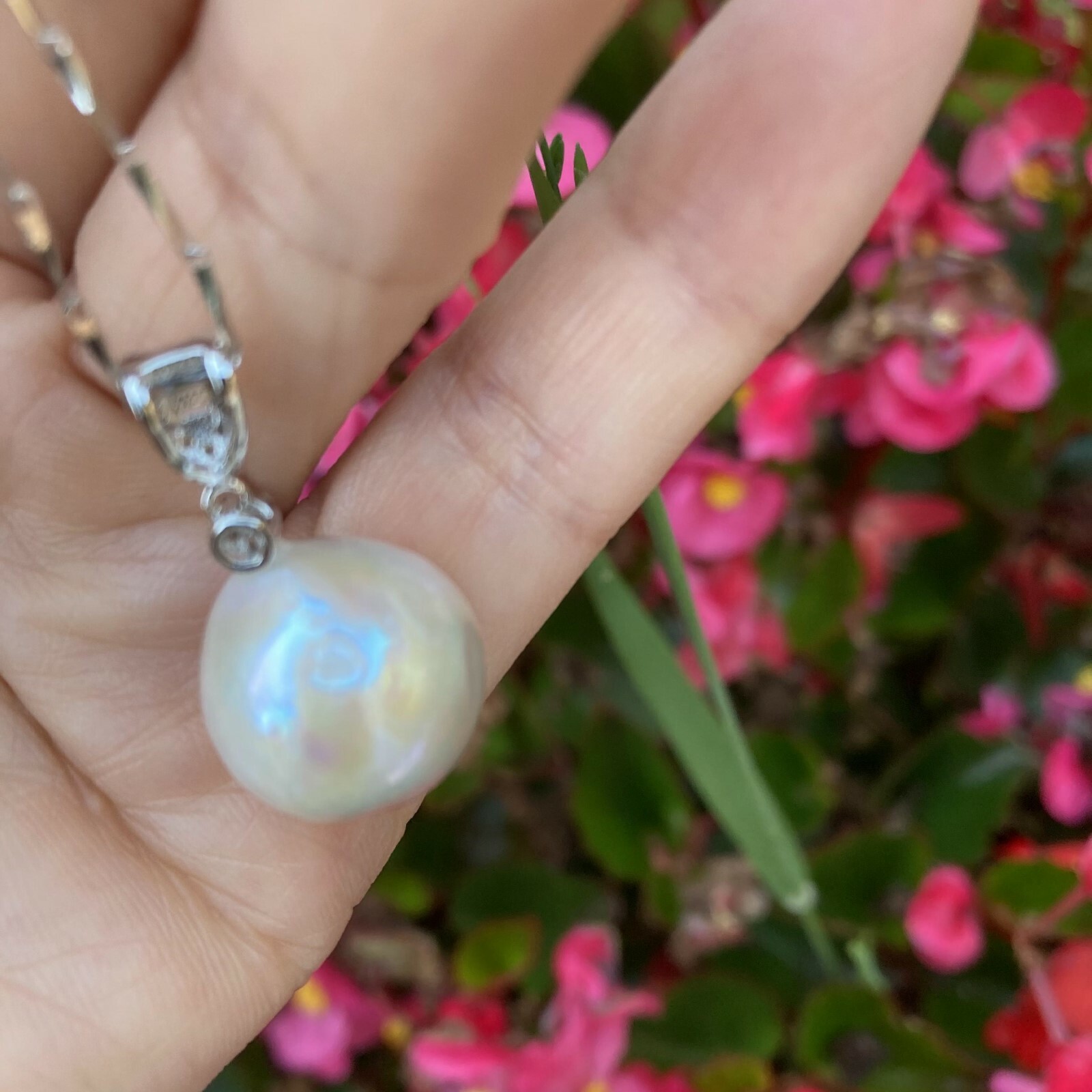 16mm Kasumi white freshwater Pearl high luster sterling silver Pendant necklace