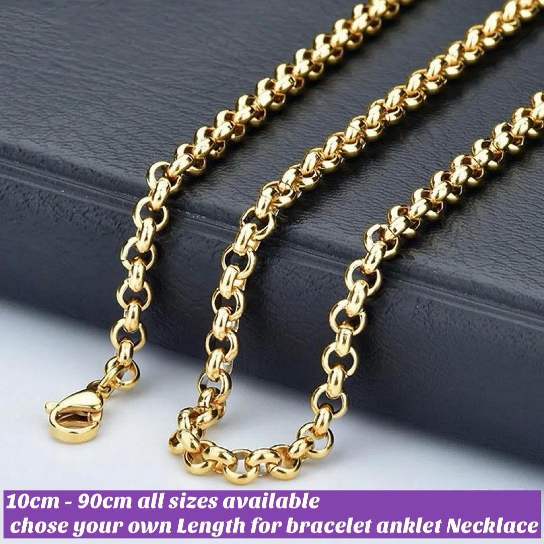18k 18carat yellow gold plated Unisex Rolo Belcher Necklace all sizes Width=3mm