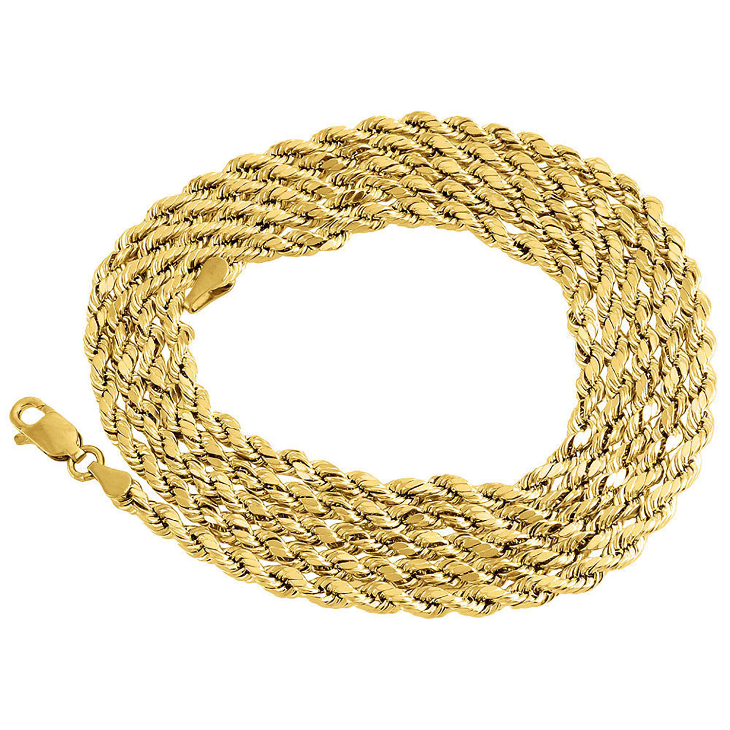 10K Yellow Gold Mens Ladies D/C Hollow Rope Chain Necklace 3 MM 16-30 Inches