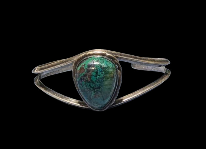 Vintage Artisan 925 Sterling Chrysocolla Split Shank Bracelet southwestern 22.4g