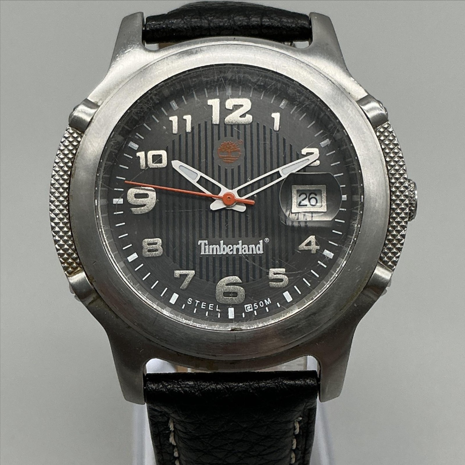 Timberland Mens Watch 40mm Black Dial Leather Date Indiglo 50M WR New Battery