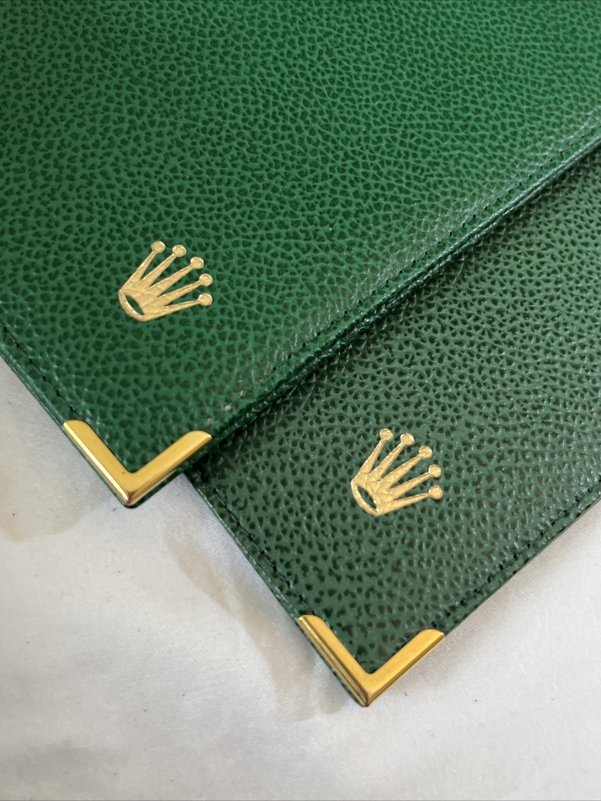 ROLEX (2) Passport Card Document Holder Wallet 68.08.55 Large Green Leather