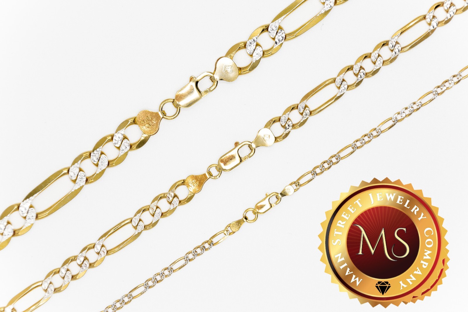 14k Gold Plated over 925 Sterling Silver Diamond Cut FIGARO Necklace Chain