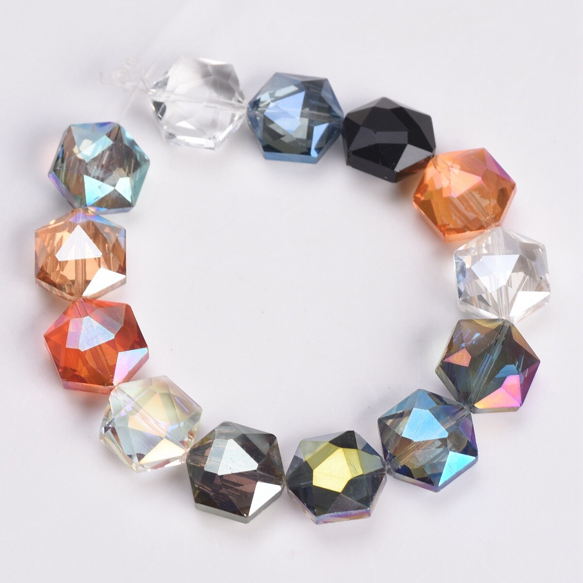 10pcs Hexagon 12mm 16mm 20mm 22mm Faceted Crystal Glass Loose Beads DIY Jewelry