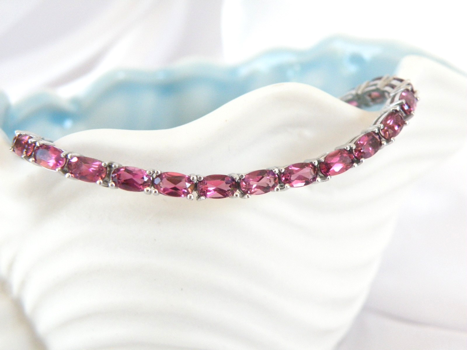 Sterling Silver 925 Rhodolite Pink Garnet Tennis Bracelet 8″