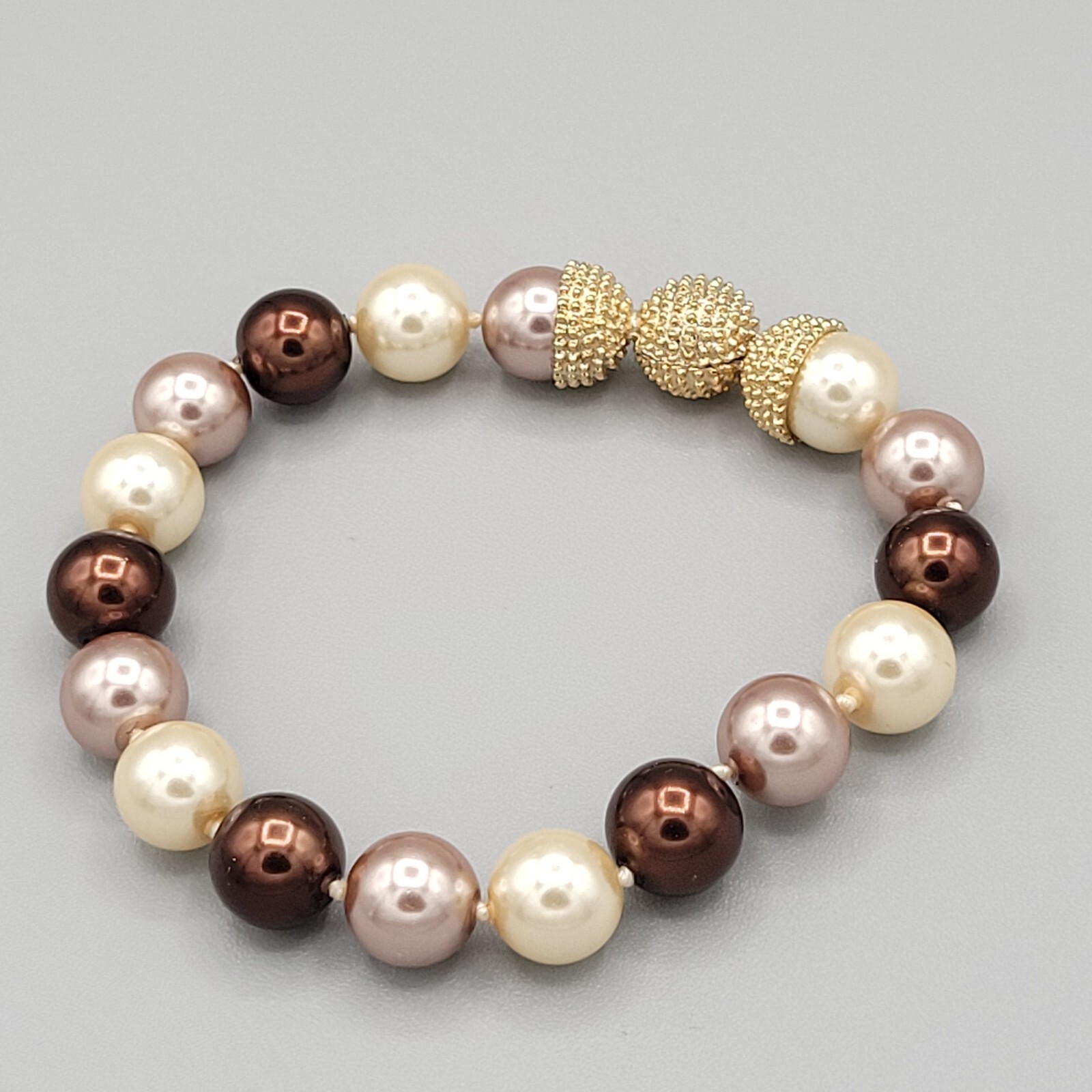 Womens Multicolored Imitation Pearl Beaded Bracelet Magnetic Closure 6 1/2 in
