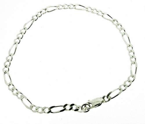 Silver diamond-cut figaro bracelet, 3.5 mm link, 7.75″ / 20 cm