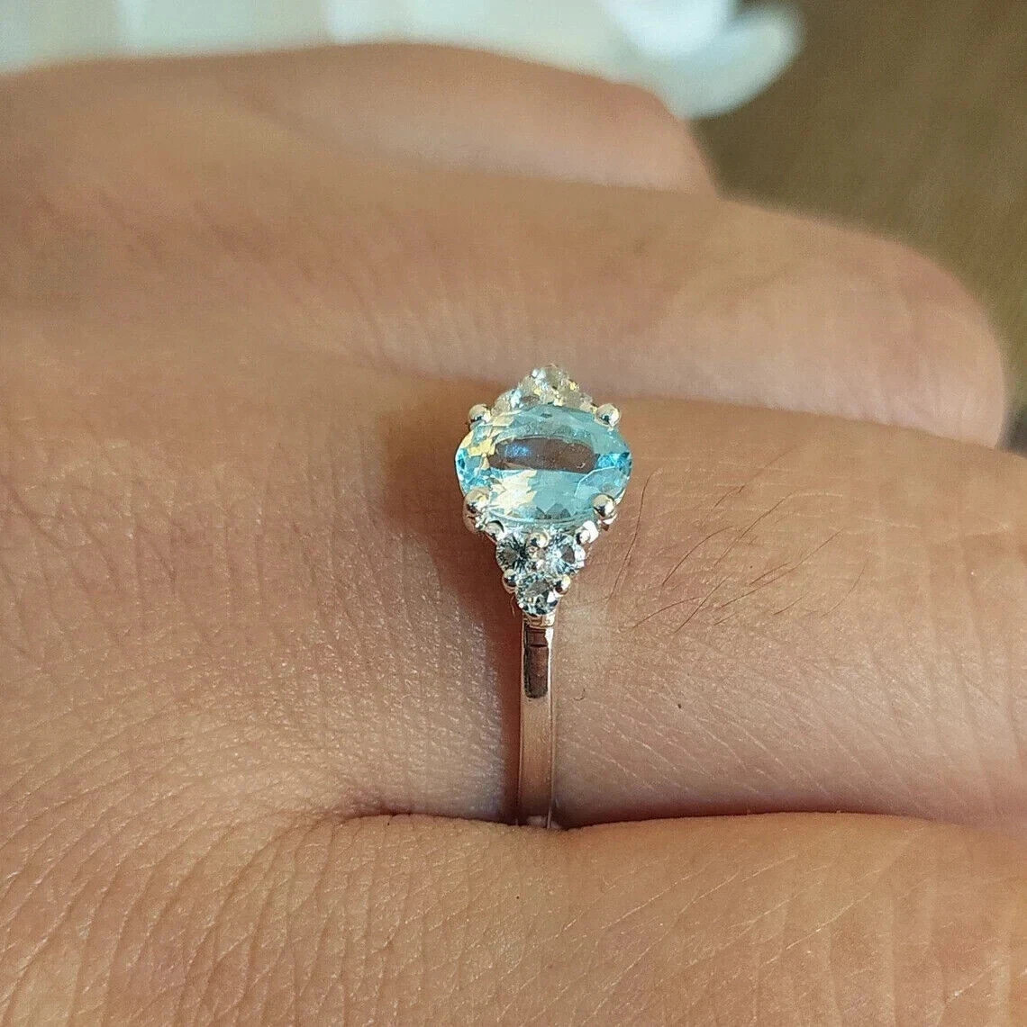 2.30Ct Oval Cut Simulated Aquamarine Engagement Ring 14k White Gold Plated