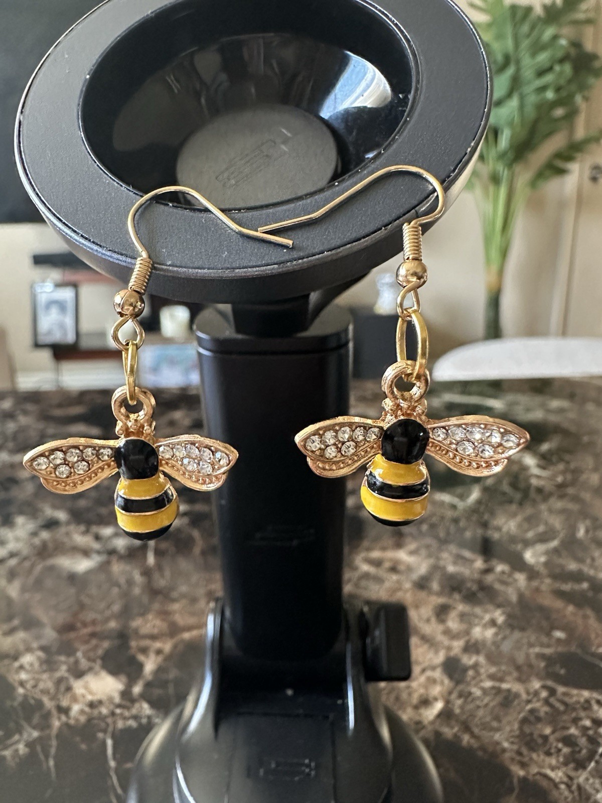 Handmade Bumble Bee Dangle Earrings | Rhinestone Bee Earrings | Bee Lover Gift