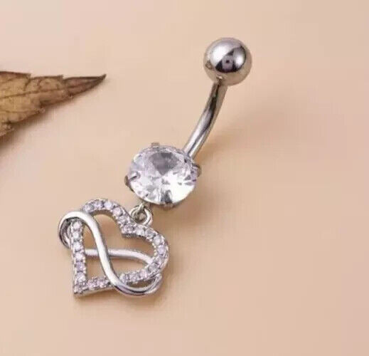 2Ct Moissanite Round Cut Heart Belly Button Ring 14K White Gold Plated