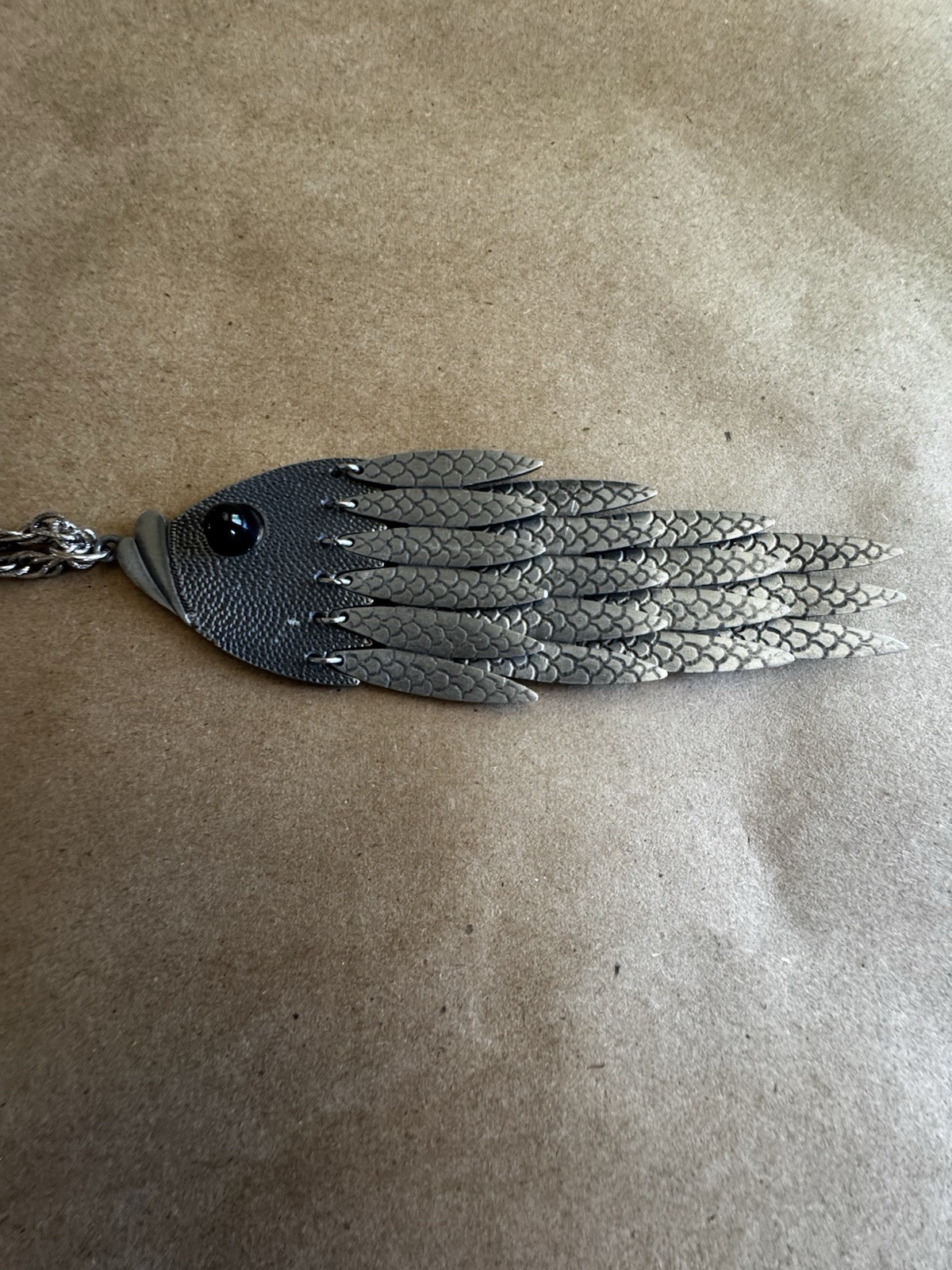 Silver Tone Fish Charm Pendant Rope Chain Necklace 18 in Metal