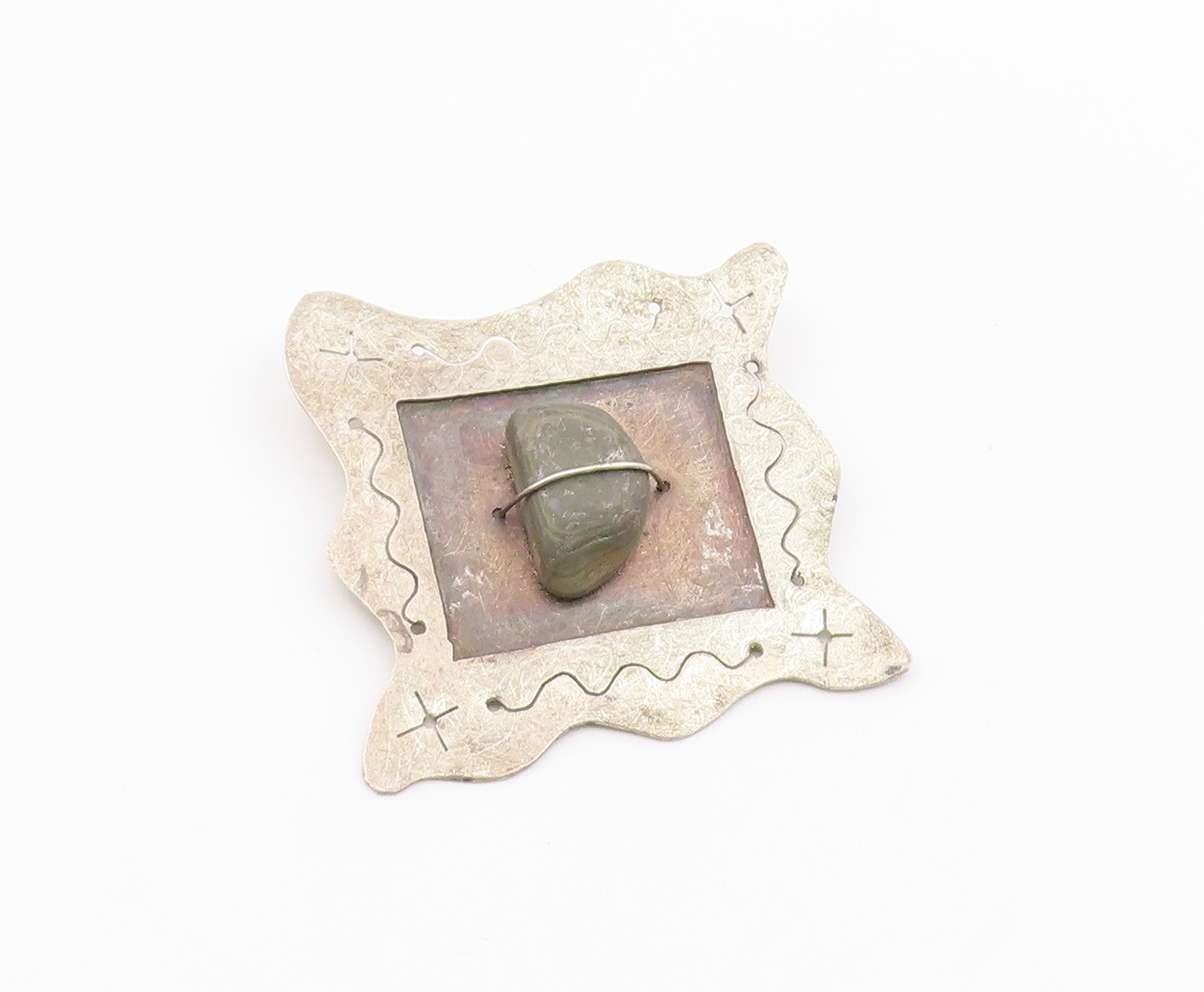 J. BENINATO 925 Silver Vintage Wire Wrapped Stone Framed Brooch Pin BP3668