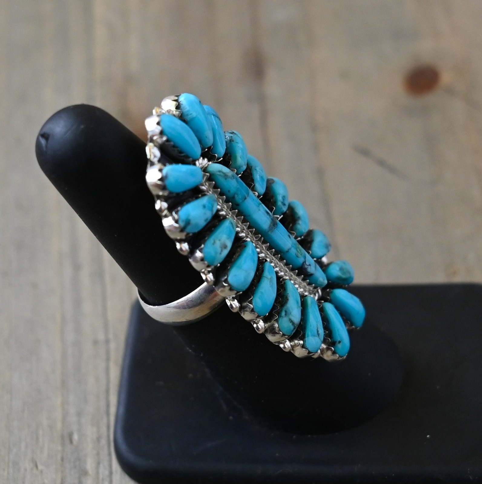 New Long Navajo 6 1/4 Ring by Davin Benally Sterling & Blue Turquoise 9.5 grams