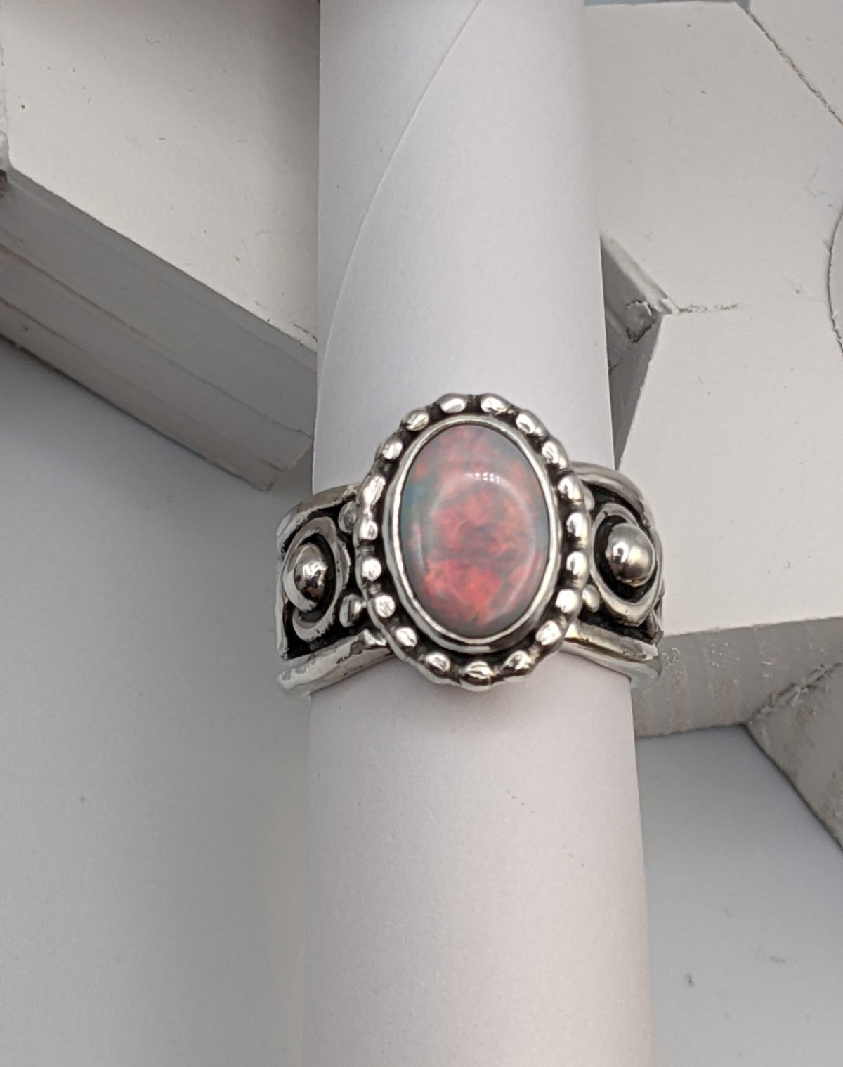 Sterling Silver Ring with Natural Australian coober pedy Opal Size 7 1/2