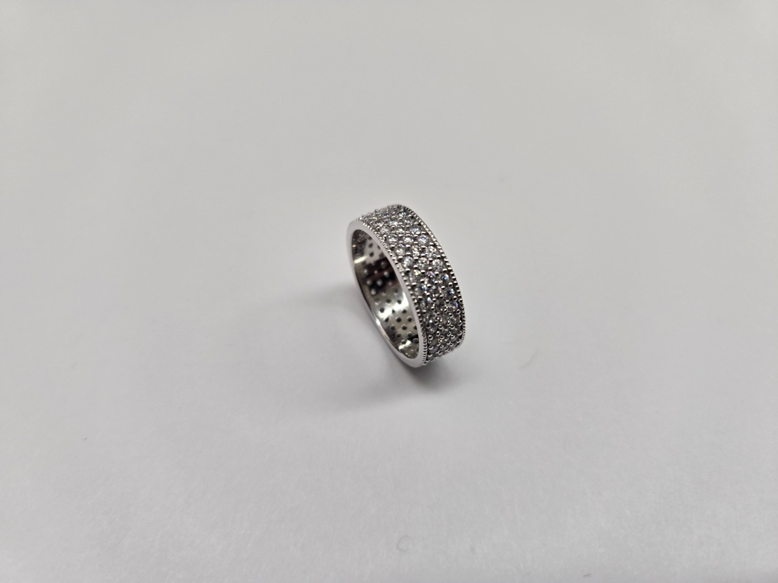 925 Sterling Silver Micro Pave 3-Row CZ Eternity Band Ring 1/4 Inch (6mm) Wide