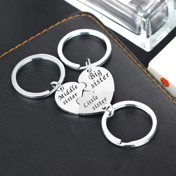 3PCS Sister Puzzle Heart Keychain Set Big Sister Middle Sister Little SisterGift