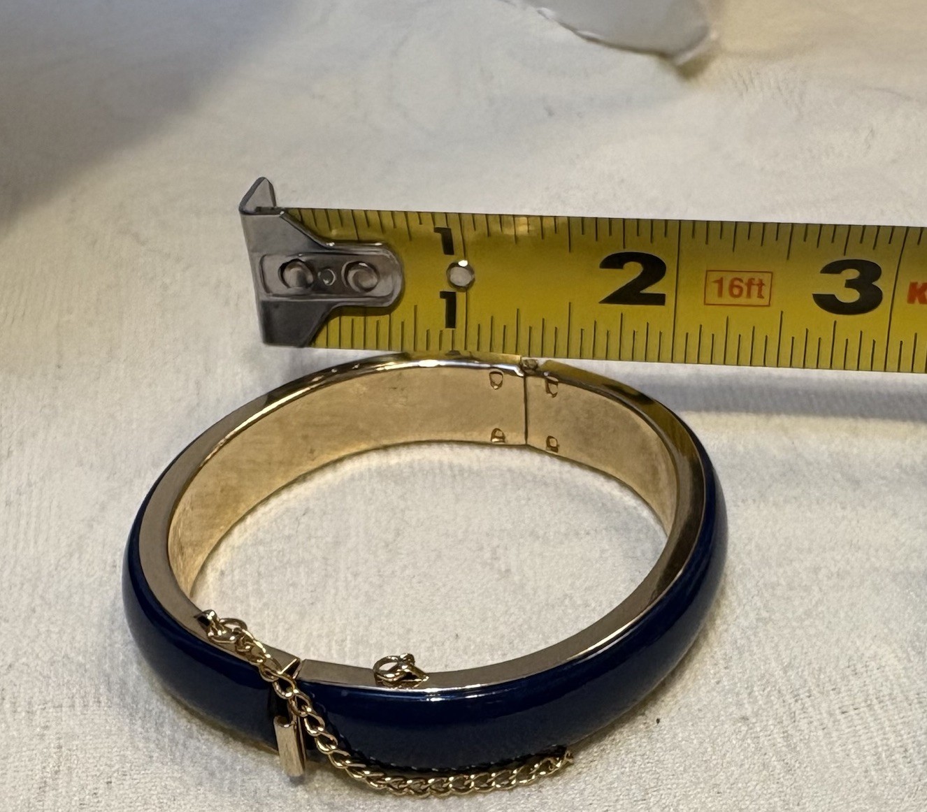 Vintage Napier Hinged Cuff Bracelet With Safety Chain Blue Gold Tone Not Signed