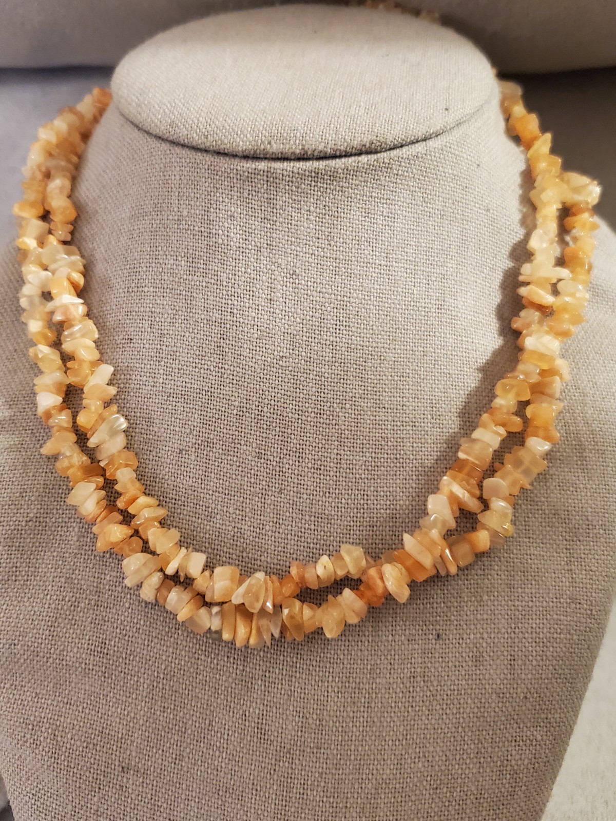 Carnelian Quartz Chip Beaded Rope Necklace 33 Inches