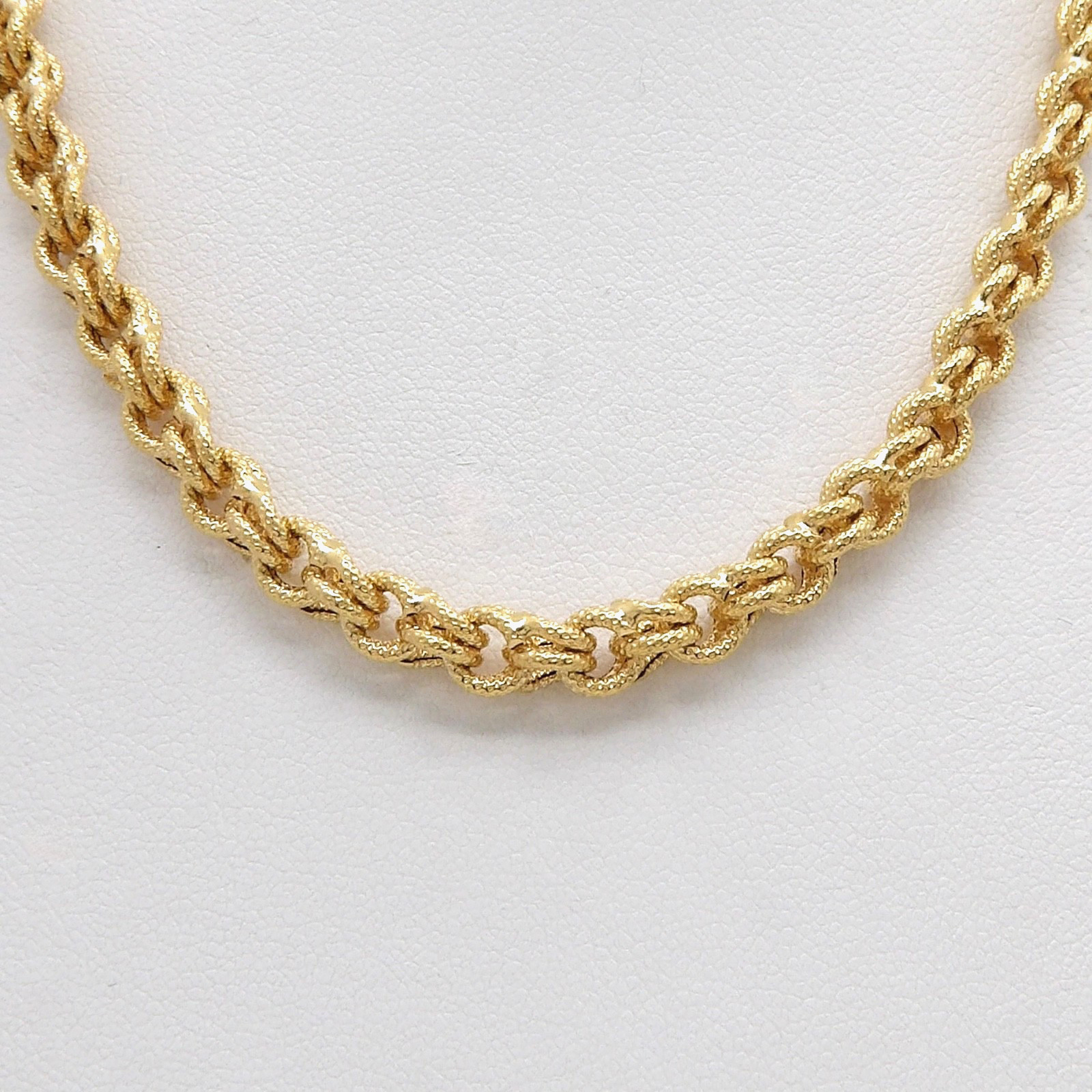 Solid 18k Gold Textured Chino Double Link Chain Necklace 20.5in 750 Italy 6mm