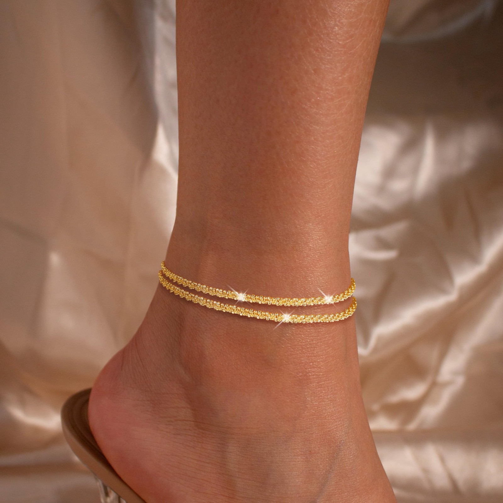 Adjustable Layered Anklet Bracelets Glitter Beach Anklet Jewelry for Women Gifts