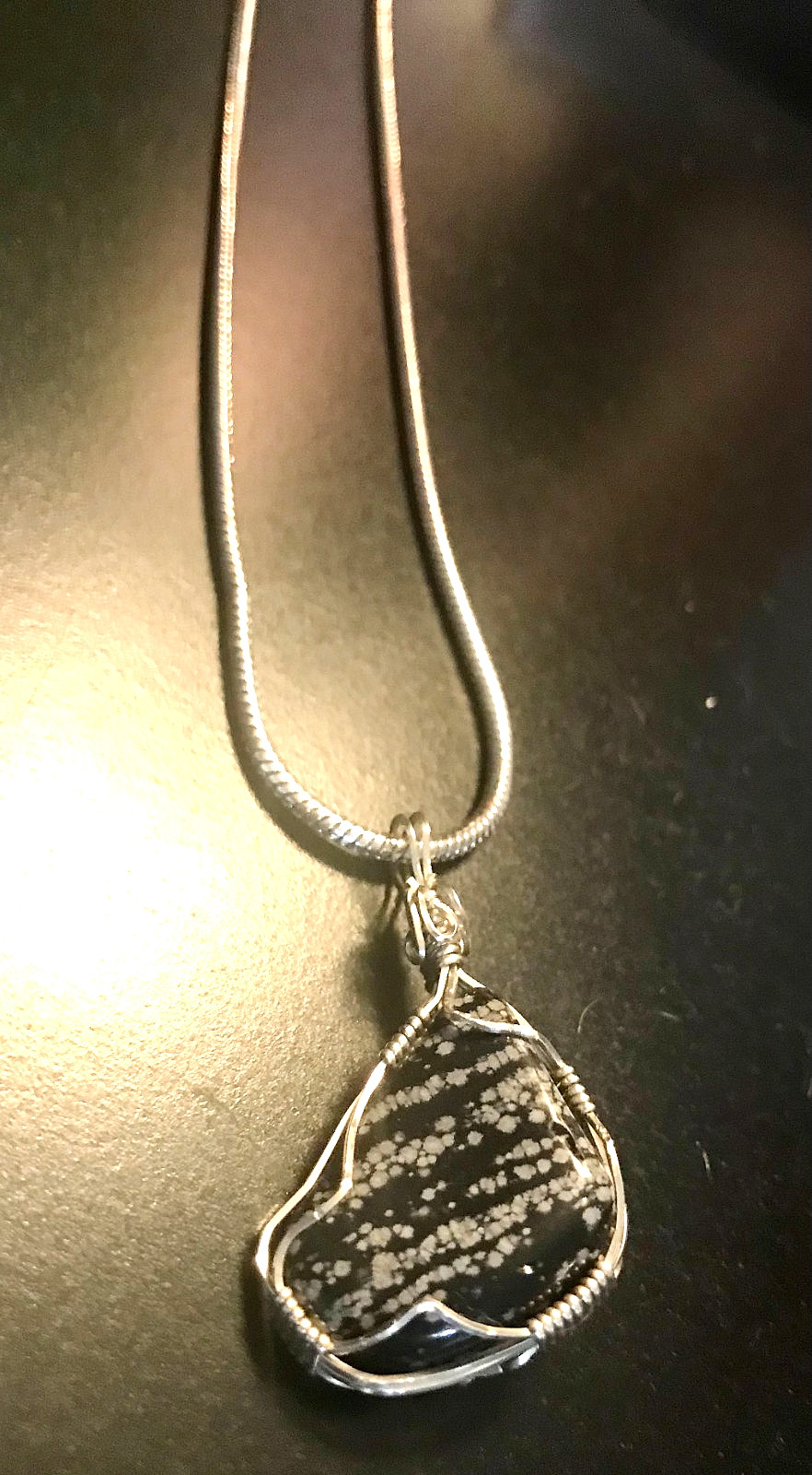 Obsidian Balance Grounding Pendant Necklace Sterling Snake Chain 18”