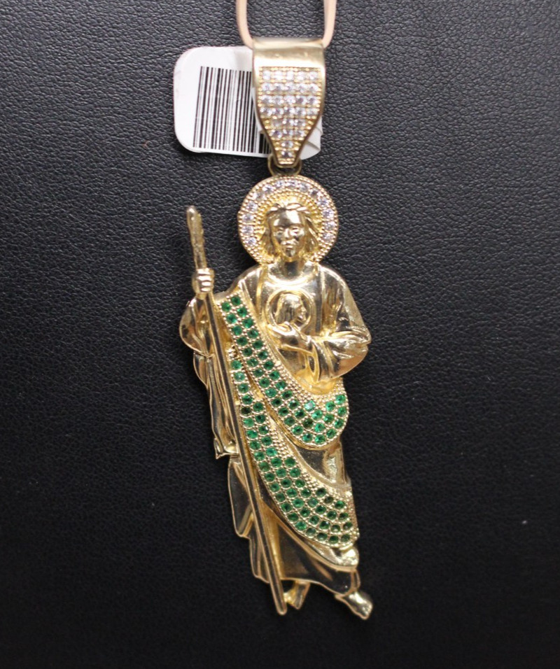 (RI3) 14K Yellow Gold Stone Religious Pendant – 2-3/4″ – 12.9 Grams
