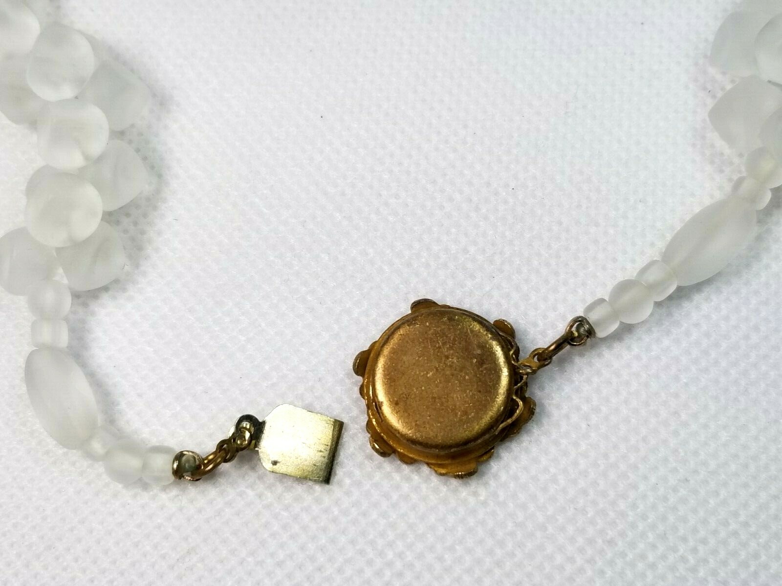 Very Fine Cold stone or Frosted Glass Bead necklace 26 in long stone size 3/8 in