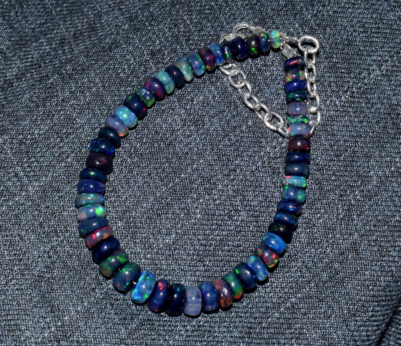 Solid 925 Sterling Silver Natural Ethiopian Opal Gemstone Beads 7″Bracelet F0364