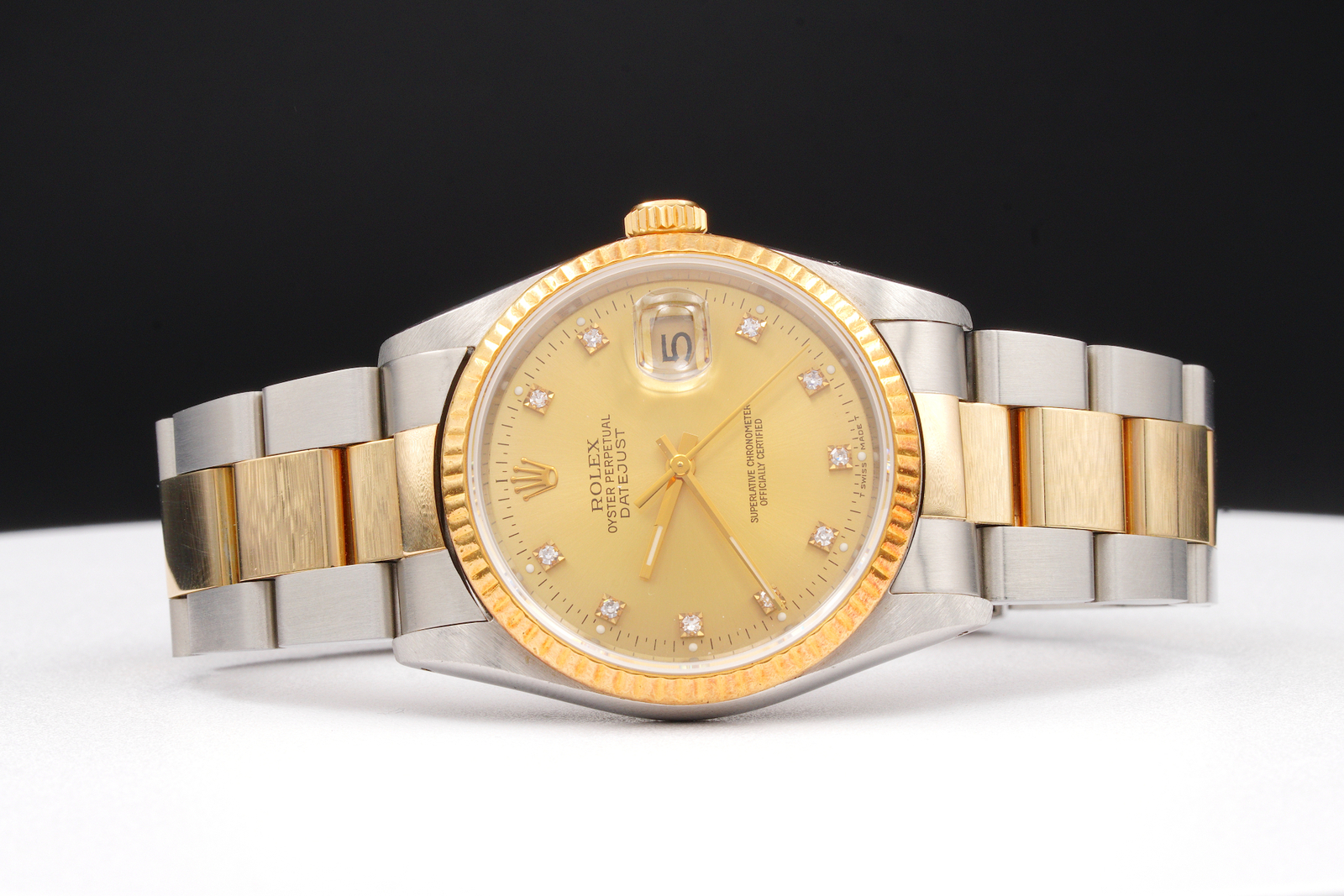 Mens Rolex 2Tone Yellow Gold Stainless Steel Datejust Gold Diamond Dial 16233