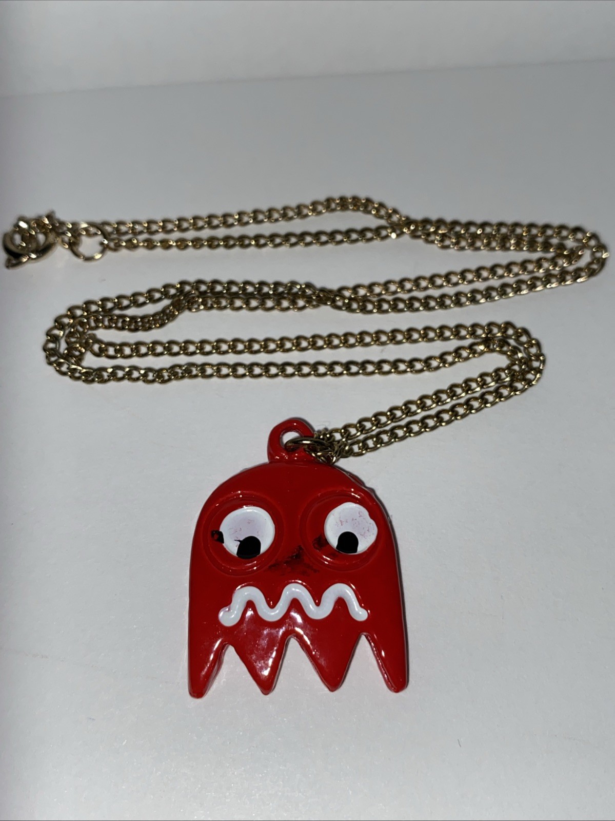Vintage PAC Man Video Game Red Ghost Necklace