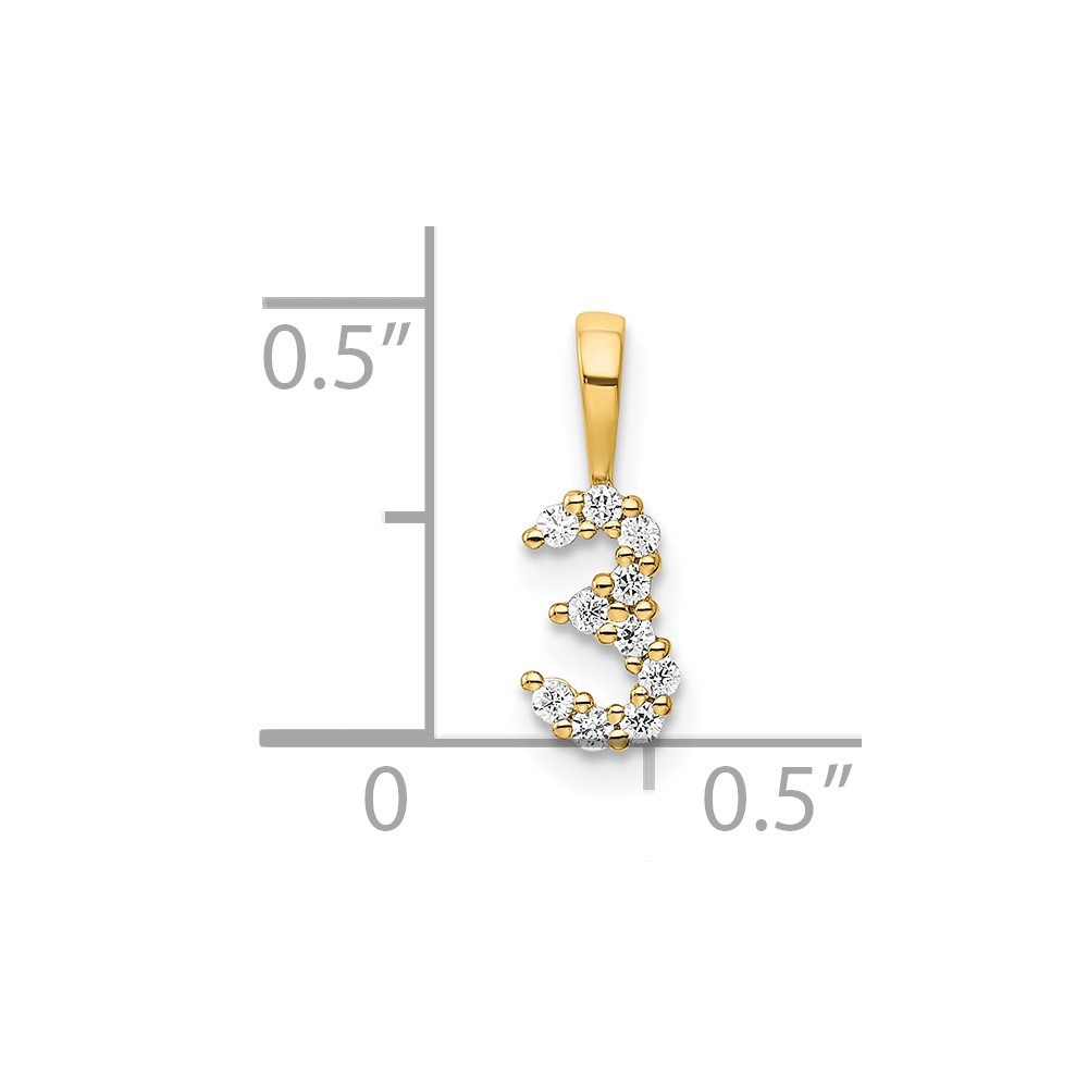 14K Yellow Gold Diamond Number 3 Pendant L-12.86mm, W-4.77mm for Mom