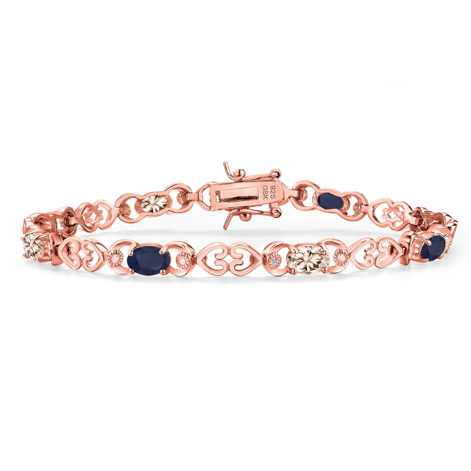 18K Rose Gold Plated Silver Sapphire and Peach Morganite and Lab Grown Diamond