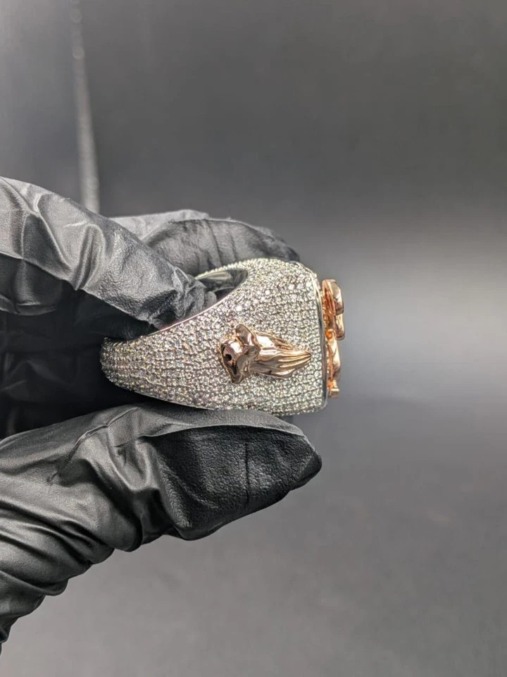 Custom Name Ring Lab Created Diamond Iced Hip Hop Style 14k Two Tone Gold Plated