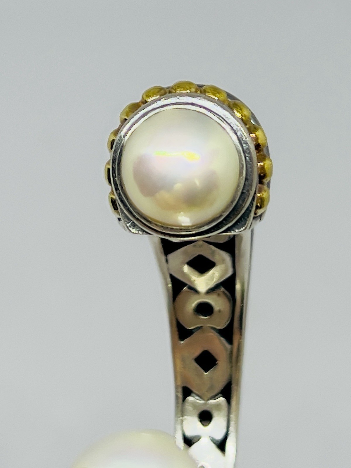 LAGOS Caviar Heavy 925/18k Yellow Gold Hinged Cuff Bracelet Mabe Pearls 64.7 g