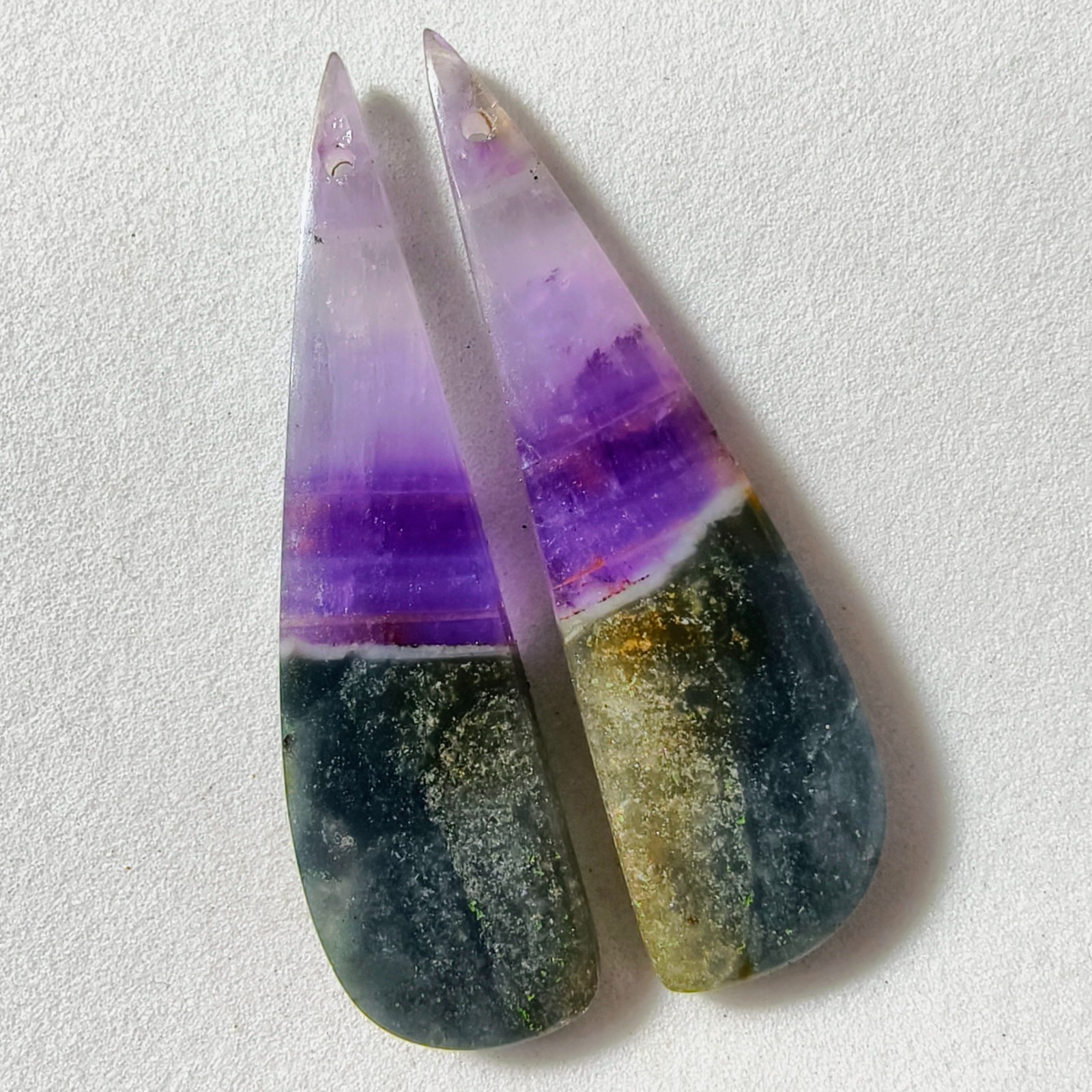 28 Cts Natural Amethyst Drilled Pair Cabochon Gemstone For Earrings 41.1×10.9 MM