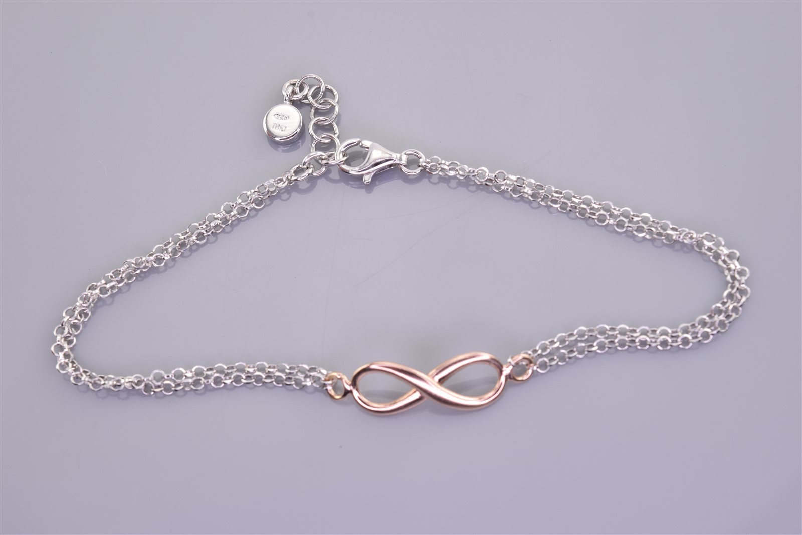 Two Tone Sterling Silver 7mm Infinity Looped Station 925 Bracelet Lobster 7.5″