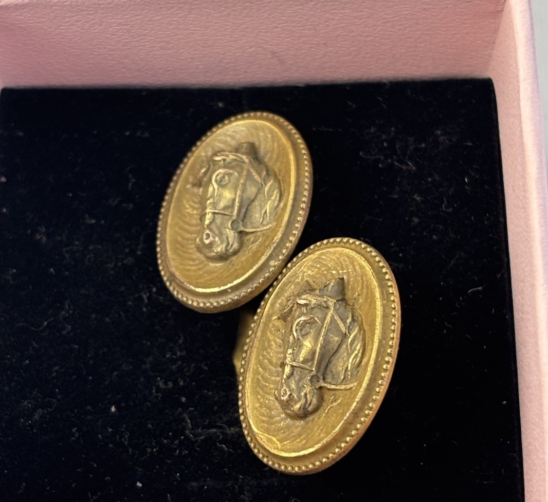 Antique Horse Gold filled Embossed Equestrian Victorian Old Cufflinks-7.67 GR