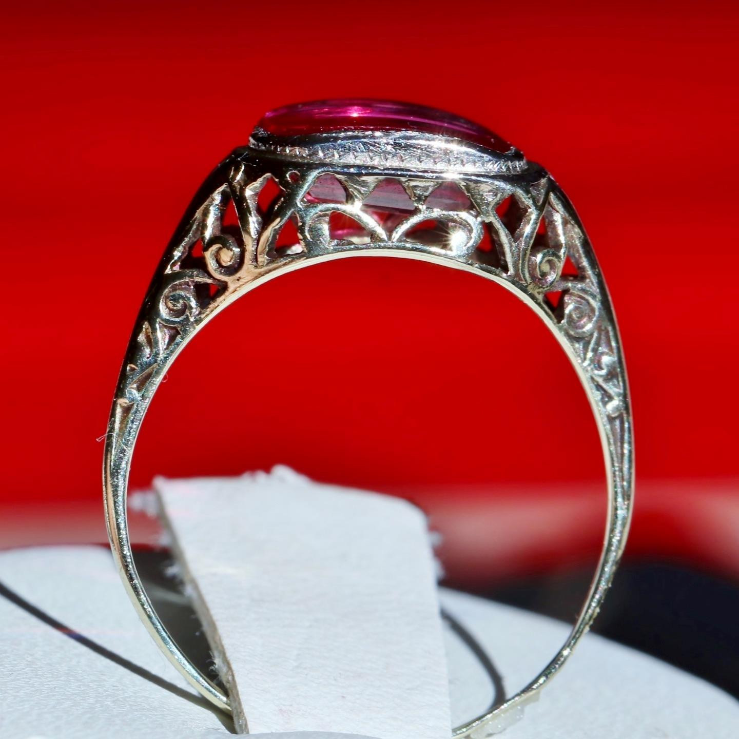 14k white gold ring 2.70ct lab created ruby solitaire size 7 antique 2.00g N3629