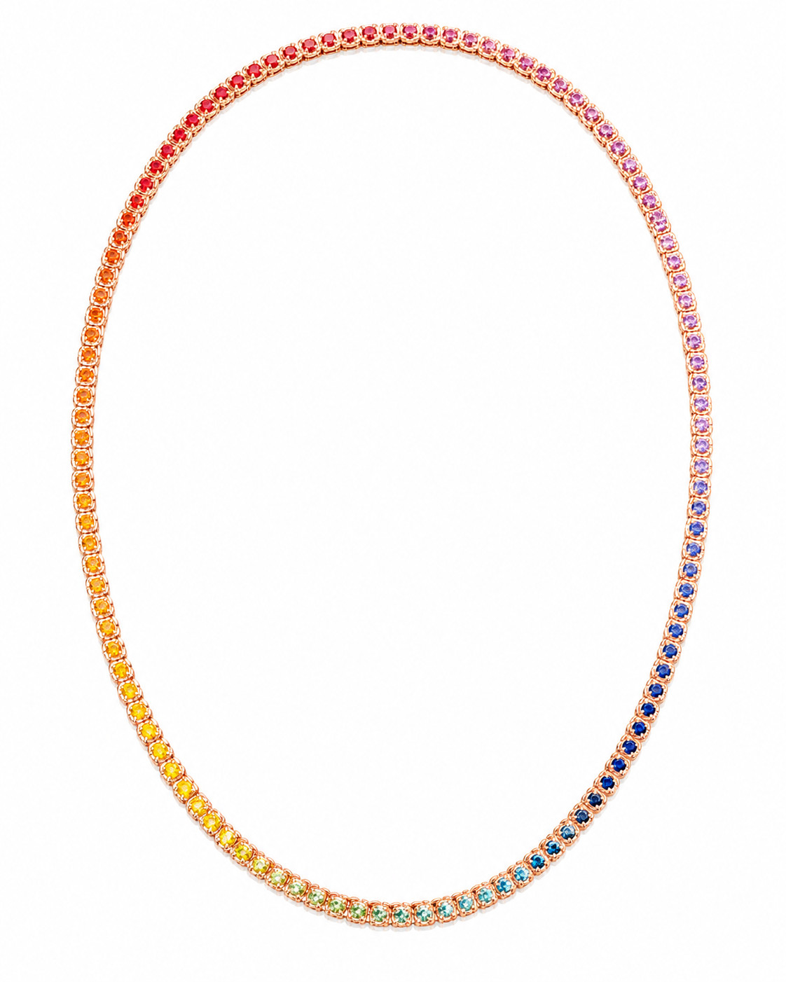 14.85ct Natural Sapphire Ruby Tennis Necklace 18K Rose Gold | Multicolor Gems