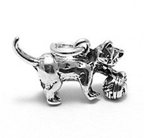 925 Sterling Silver 3D Cat Playing w/ Yarn Charm