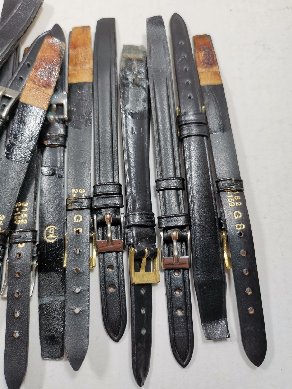 Lot 20 x Vintage Watch Straps Black Leather Open-Ended Glue-On 9mm G9 NOS