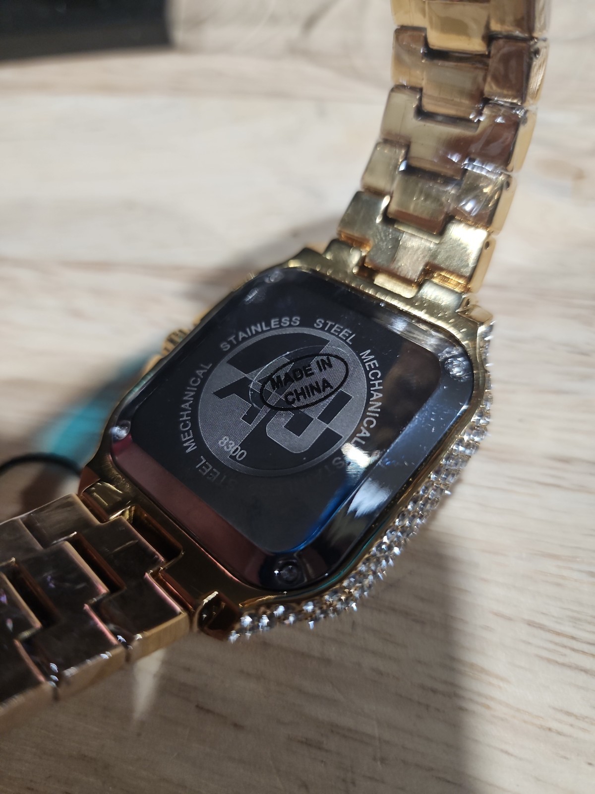 Men’s Fully Iced Out Quality Watch Bling Gold Simulated Diamond Red Stripe
