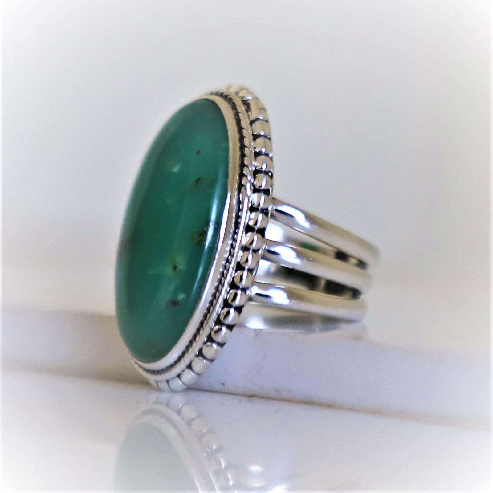 CHRYSOPRASE NATURAL GEMSTONE 925 STERLING SILVER HANDMADE JEWELRY RING 3 TO 12