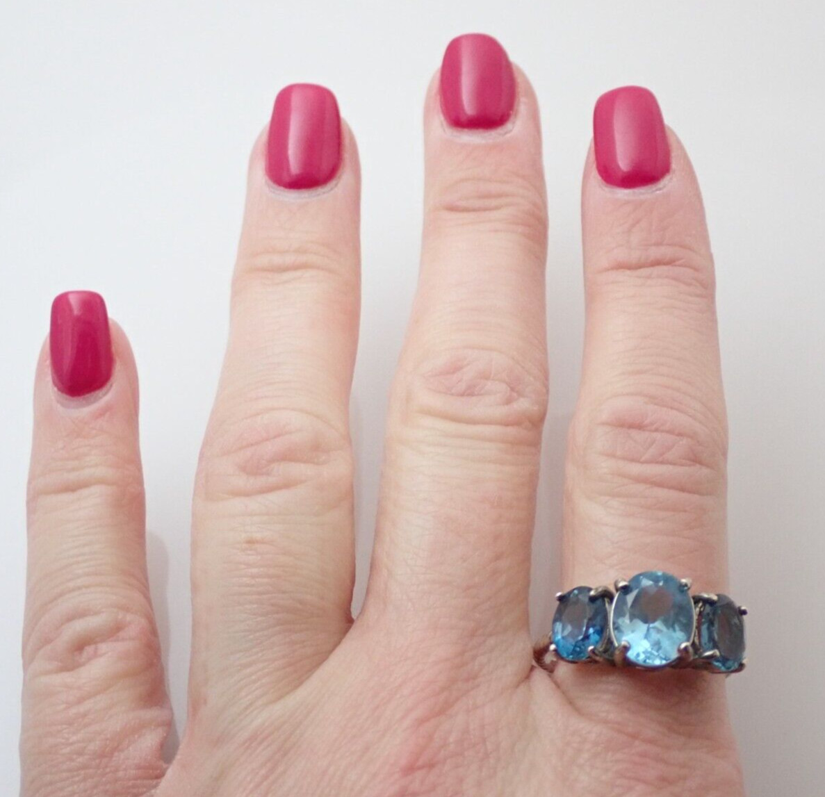 Designer Signed A 3 Stone Blue Topaz Gemstone Roped Sterling Band Ring Sz 9.75