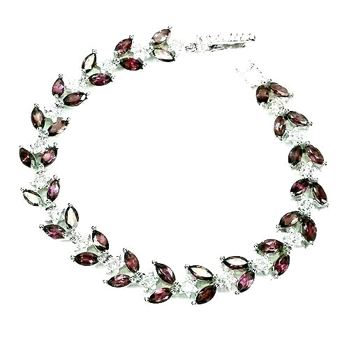 Silver Bracelet Rhodolite Genuine Natural Mined Gems Solid Sterling 7 1/2 Inch