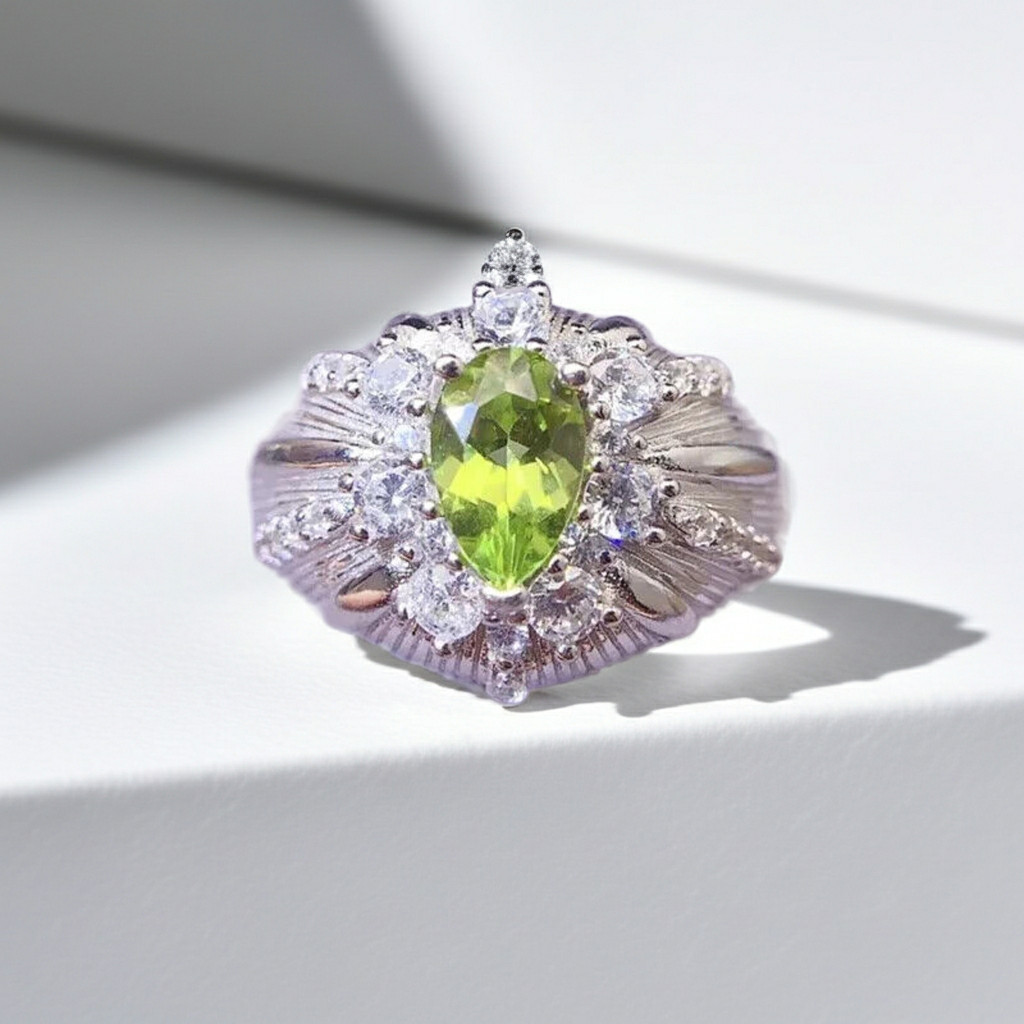 1 Carat Natural Peridot Ring 5x8mm Platinum Plated, August Birthstone Peridot