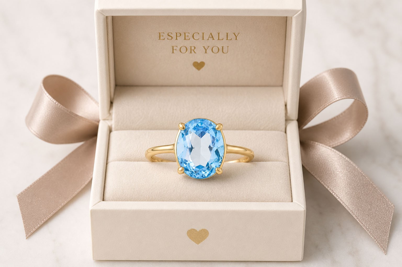 GENUINE 3.85 Cts BLUE TOPAZ RING 10K SOLID YELLOW GOLD -Free Appraisal Service